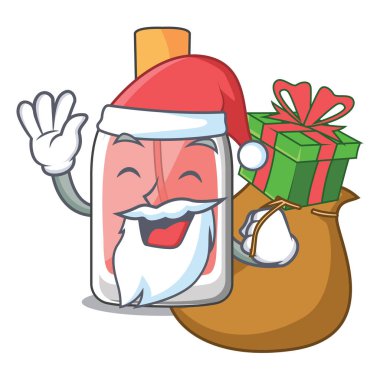Noel Baba hediye parfüm şişesi maskot vektör illüstrasyon izole ile