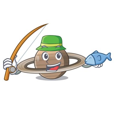 Gezegen Balık tutma Satürn karikatür formdaki vektör çizim