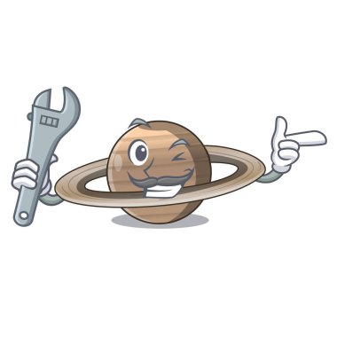 Mekanik gezegen Satürn yukarıda gökyüzü çizgi film vrctor illüstrasyon