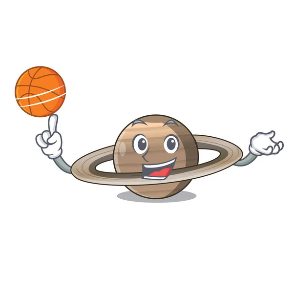 Mit Basketball Pluto Saturn Isoliert Mit Maskottchen Vetor Illustration — Stockvektor