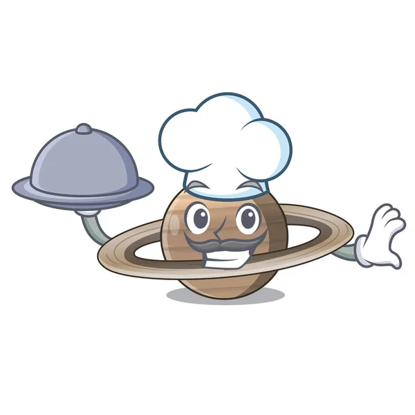 Chef Com Saturno Planeta Alimentar Ilustração Vetorial Forma Desenho Animado — Vetor de Stock