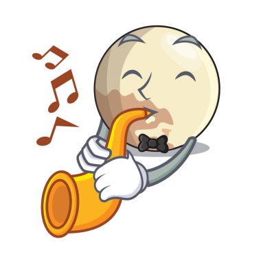 Trompet ile Plüton gezegeni yukarıda gökyüzü vektör çizim karikatür