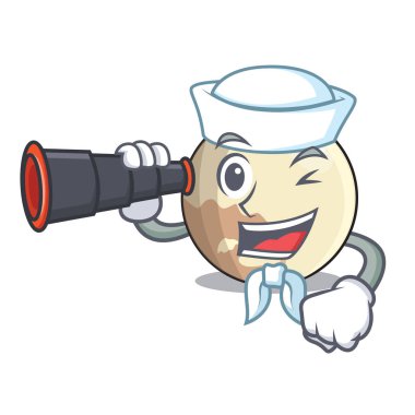 Denizci ile dürbün Pluto çizgi film gezegen gökyüzü vektör çizim yukarıda