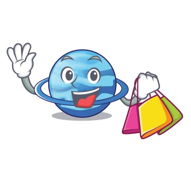 Uranius alışveriş plenet maskotu vektör çizim üzerinde izole