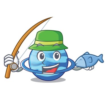 Gezegen Balık tutma Uranüs karikatür formdaki vektör çizim