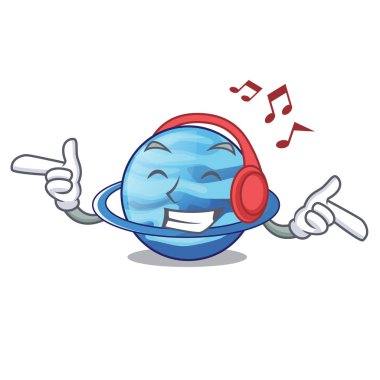 Müzik gezegen dinleme Uranüs karikatür formdaki vektör çizim