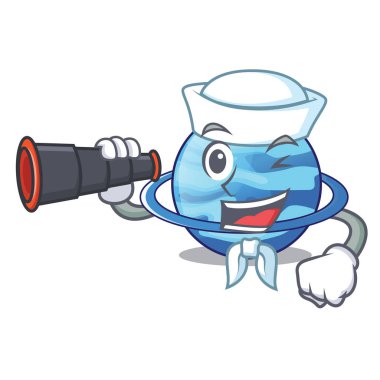 Denizci ile dürbün gezegeni Uranüs çizgi film form vektör çizim içinde