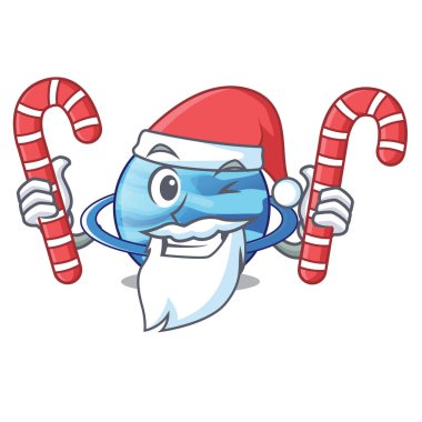 Şeker plenet ile Santa Uranüs yukarıda gökyüzü çizgi film vektör çizim