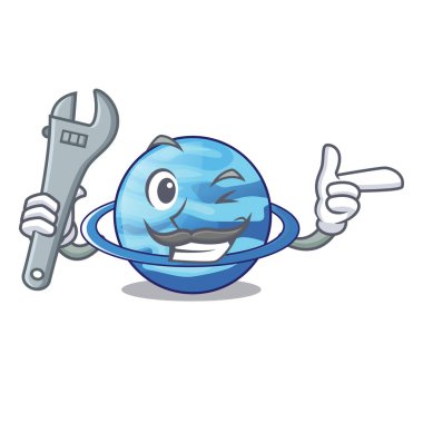 Makinist plenet Uranüs yukarıda gökyüzü çizgi film vektör çizim