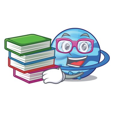 Öğrenci kitap plenet ile Uranüs yukarıda gökyüzü çizgi film vektör çizim