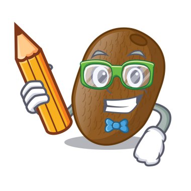 Öğrenci kivi karakter ahşap vektör çizim tablosu üzerinde