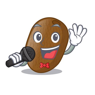 Singing Kiwi fruit juice in cartoon glass vector ilustration