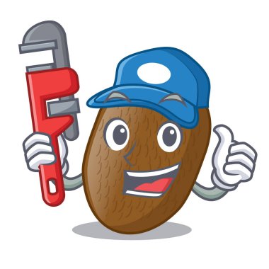 Tesisatçı kivi maskot plaka vektör çizim üzerinde yerleştirilir