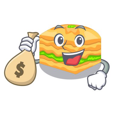 Para çantası karikatür ile baklava tabak vektör çizim üzerinde servis edilir
