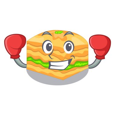 Boxing cartoon baklava is served on plate vector illustration