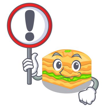 İşareti ile karikatür baklava tabak vektör çizim üzerinde servis edilir