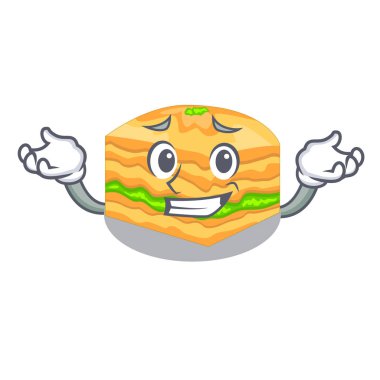 Ahşap boardsvector resimde üzerinde sırıtan karikatür baklava