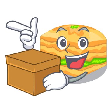 With box cartoon baklava on the wooden boardsvector illustration