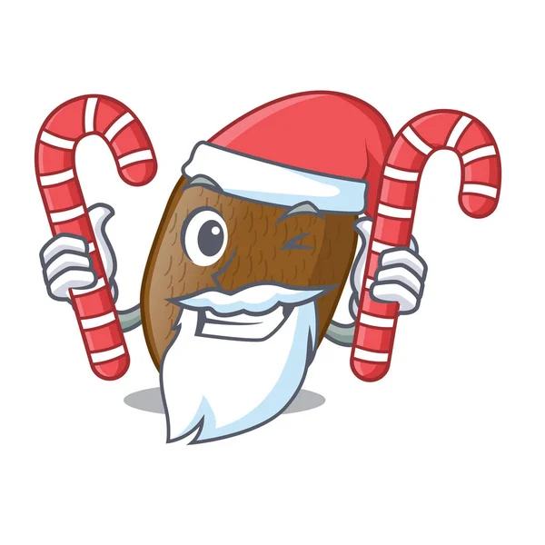 Weihnachtsmann Mit Bonbon Kiwi Wird Auf Maskottchen Platte Platziert Vektor — Stockvektor