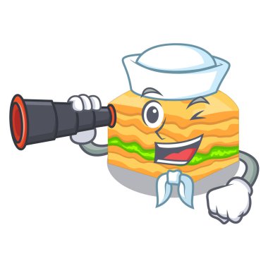 Dürbün baklava ile denizci bir karakter kase vektör çizim