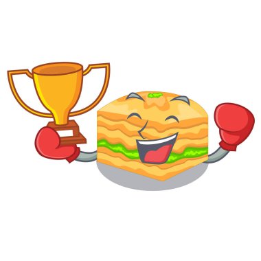 Kazanan baklava boks izole maskot vektör çizim ile