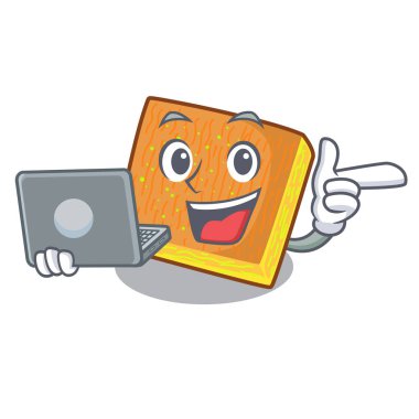 Laptop ile kunafa hazır karikatür plaka vektör çizim üzerinde hizmet.