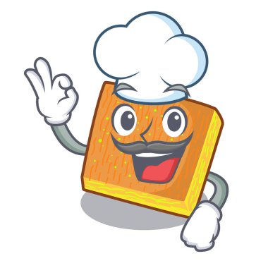 Şef kunafa karikatür bir ahşap masa vektör çizim