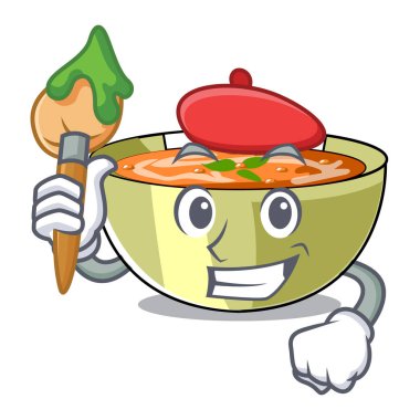 Sanatçı mercimek çorbası bir maskot kase vektör çizim içinde