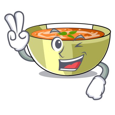Two finger Cartoon lentil soup ready to served vector illustrtion