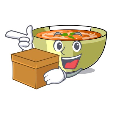 Çizgi film mercimek kutusuyla hazır hizmet vektör illustrtion çorba