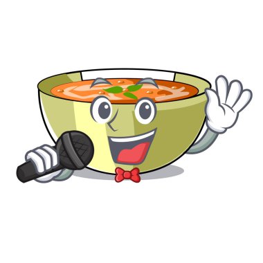 Karakter ahşap masa vektör çizim üzerinde şarkı mercimek çorbası