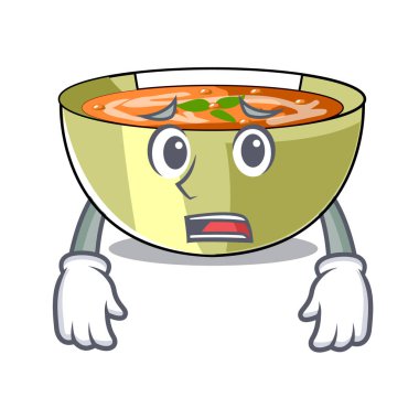 Yazık ki mercimek çorbası karakter ahşap masa vektör çizim üzerinde