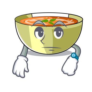 Mercimek çorbası bir karikatür plaka vektör halat üzerinde bekleyen