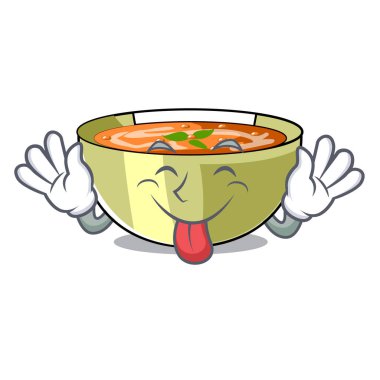 Mercimek çorbası bir karikatür tabakta dilini vektör halat