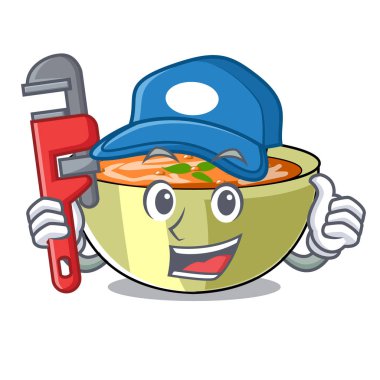 Tesisatçı mercimek çorbası bir karikatür plaka vektör halat üzerinde