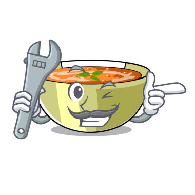 Bir çizgi film plaka vektör halat üzerinde mekanik mercimek çorbası