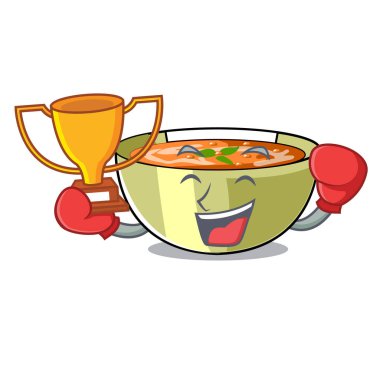 Kazanan mercimek çorbası bir karikatür plaka vektör halat üzerinde boks