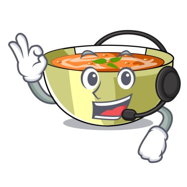 Bir çizgi film plaka vektör halat üzerinde kulaklık mercimek çorbası