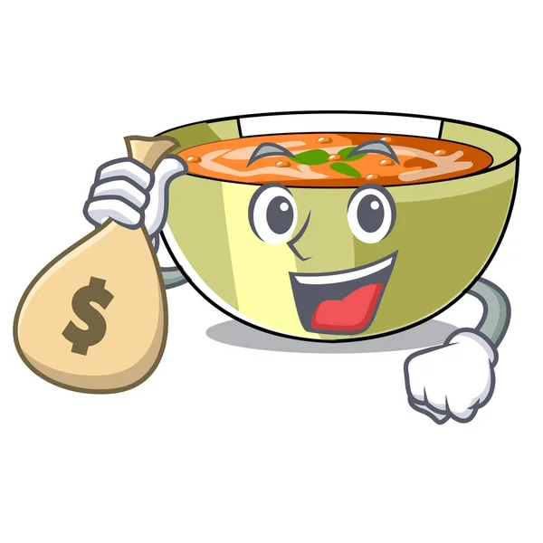 Con Bolsa Dinero Sopa Lentejas Tazón Mascota Vector Ilustración — Archivo Imágenes Vectoriales