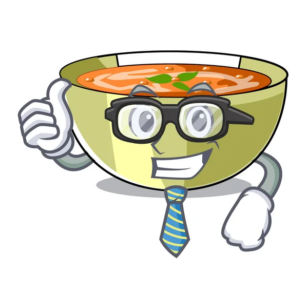 Businessman Cartoon Lentil Soup Ready Served Vector Illustrtion — Stock Vector