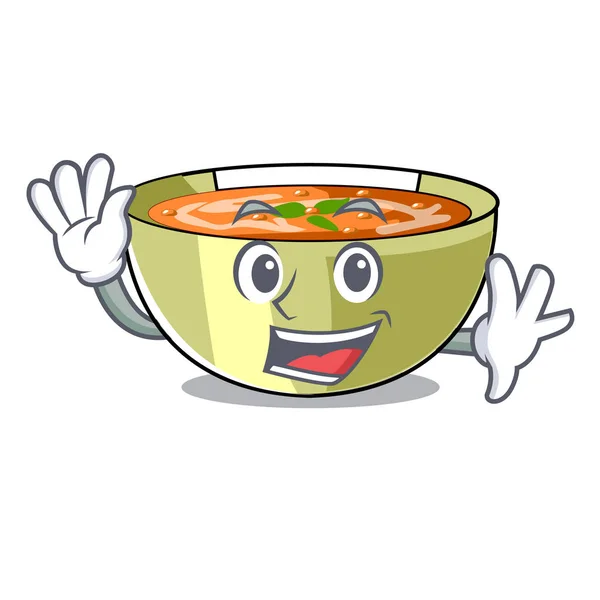 Waving Cartoon Lentil Soup Ready Served Vector Illustrtion - Stok Vektor
