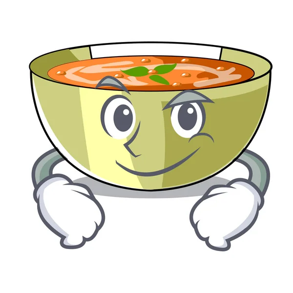 Smirking Cartoon Lentil Soup Ready Served Vector Illustrtion - Stok Vektor