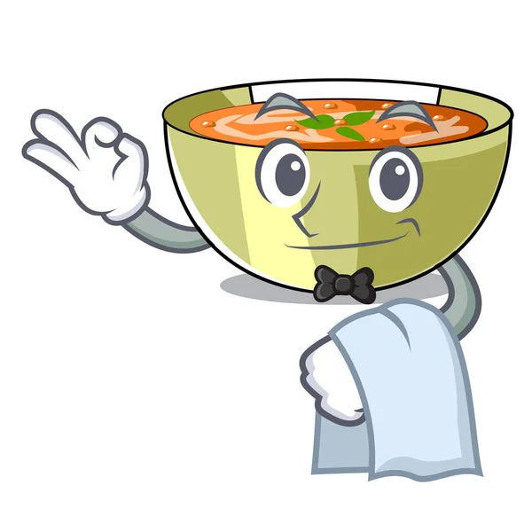 Sup Lentil Pelayan Pada Karakter Gambar Vektor Tabel Kayu - Stok Vektor