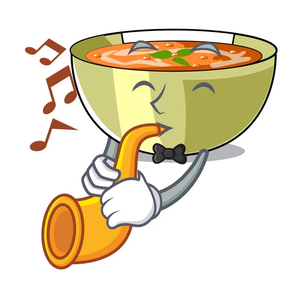 Trumpet Lentil Soup Character Wooden Table Vector Illustration — Stock Vector