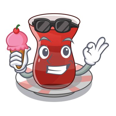 İle dondurma bir çizgi film cam vektör çizim Türk çayı