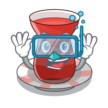 Türk çayı bir çizgi film cam vektör çizim içinde dalış