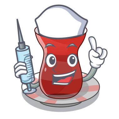 Bir çizgi film cam vektör çizim hemşire Türk çayı