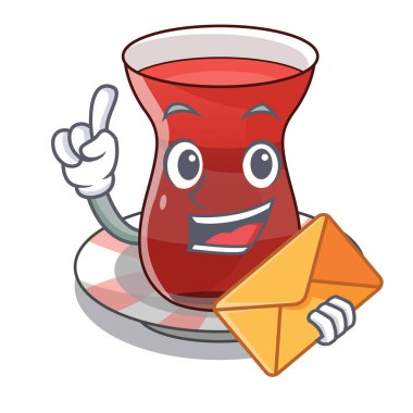 İle zarf bir çizgi film cam vektör çizim Türk çayı