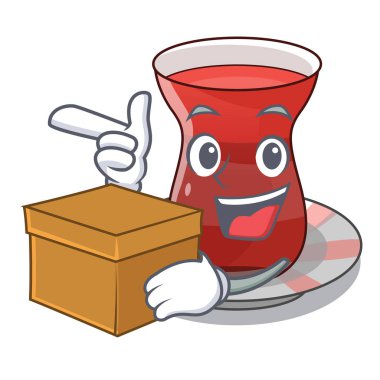 İle kutusu bir çizgi film cam vektör çizim Türk çayı