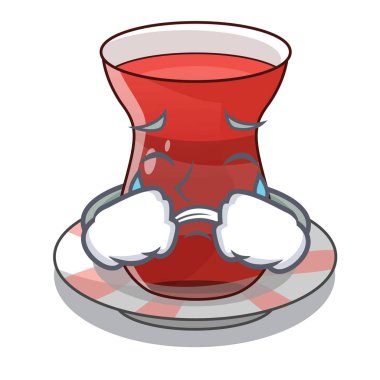 Türk çayı fincan tabağı karakter vektör çizim içinde ağlıyor